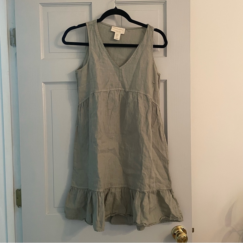 EUC Linen Cynthia Rowley Green Ruffled Sundress Sleeveless V-Neck XS